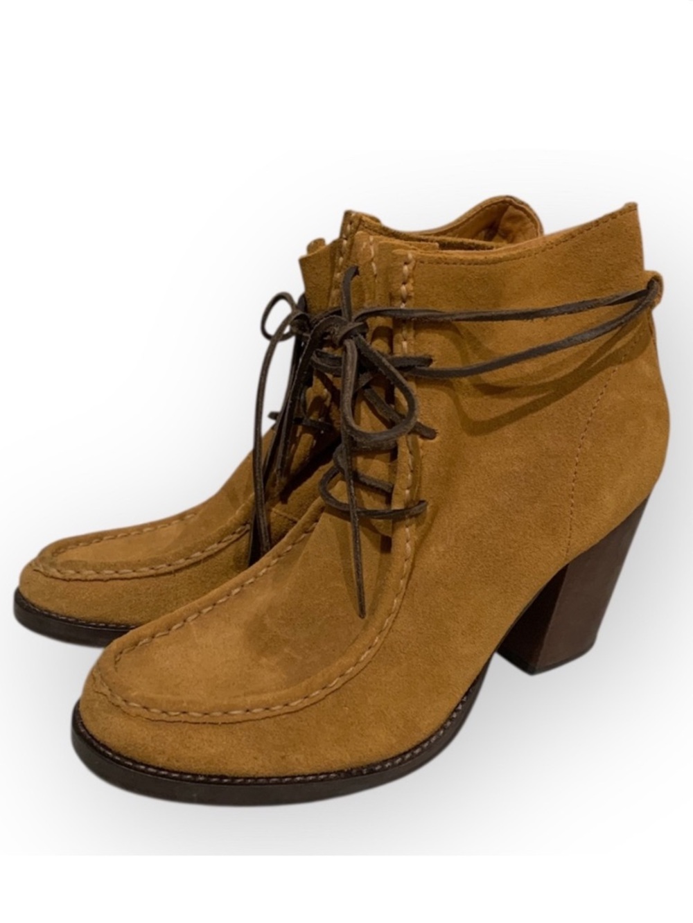 Latigo Frieda Suede Lace-Up Booties Moc-Stitched Leather Ankle Boots Women's 8.5